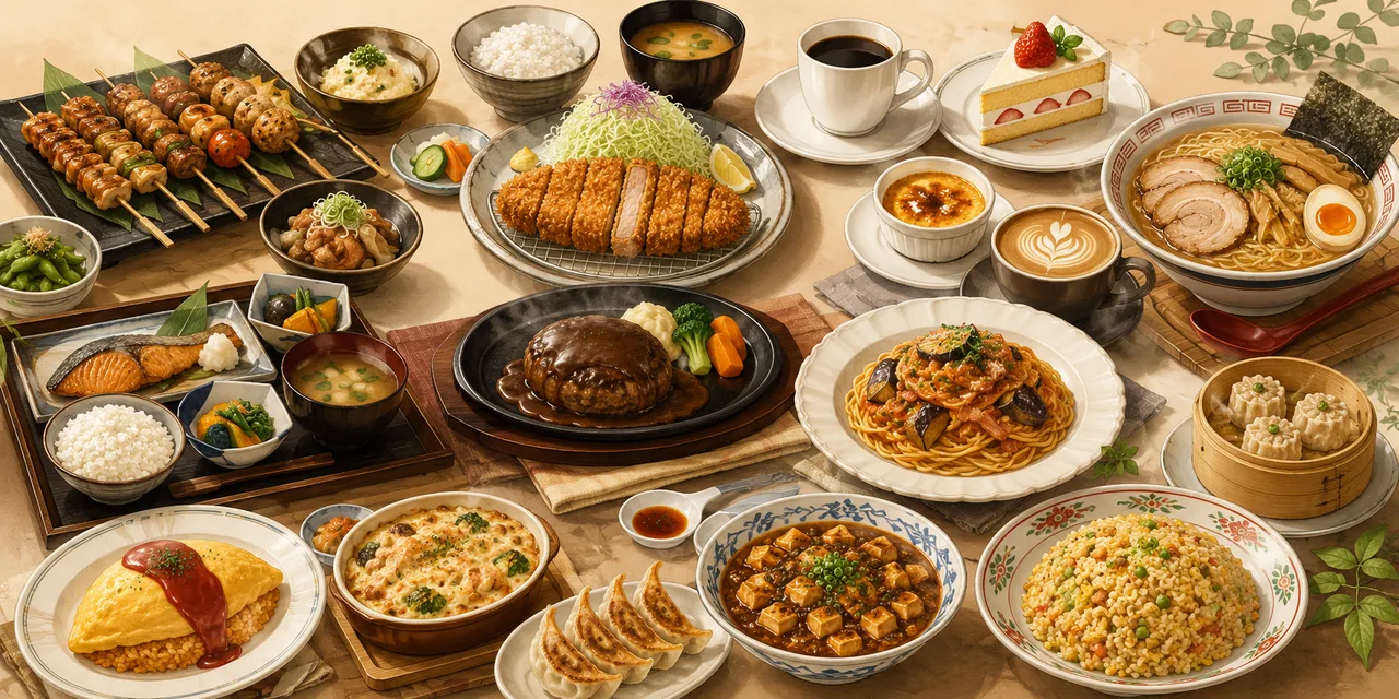 業態開発・商品開発の対応ジャンルイメージ｜焼き鳥・とんかつ・和食・洋食・中華・ラーメン・カフェ・スイーツなど幅広く対応